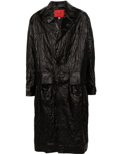 Eckhaus Latta Crinkled Single-breasted Trench Coat - Black