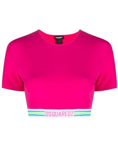 DSquared² Camiseta corta con banda y logo - Rosa