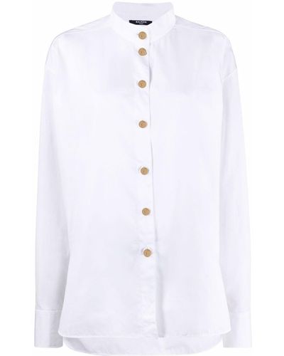 Balmain Collarless Button-up Shirt - White