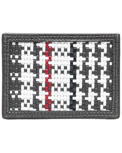 Thom Browne Woven-check Leather Cardholder - White