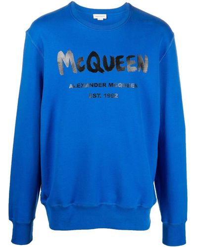 Alexander McQueen Sweat à logo Graffiti imprimé - Bleu