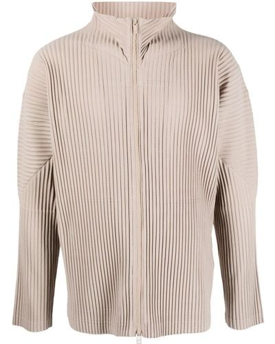 Homme Plissé Issey Miyake Pleated Zip-up Cardigan - Natural