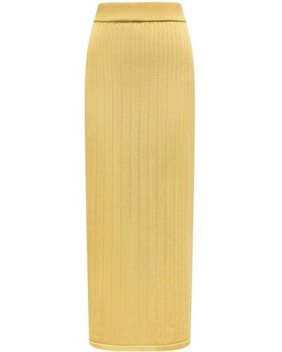 12 STOREEZ Open-knit Midi Skirt - Yellow
