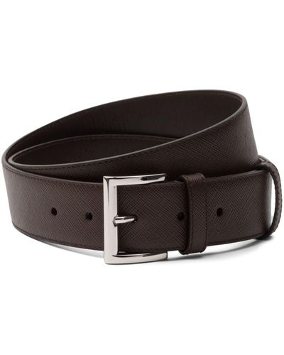 Prada Triangle-logo Saffiano Leather Belt - Black