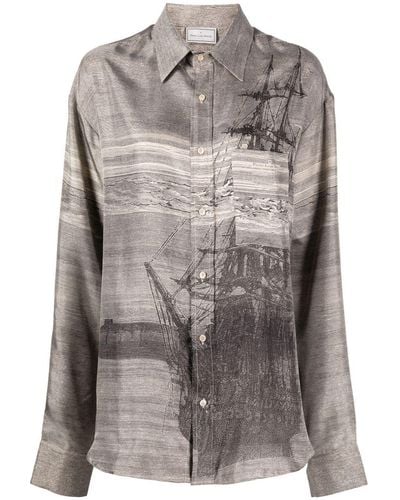 Pierre Louis Mascia Graphic-print Long-sleeve Shirt - Gray