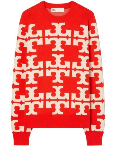 Tory Burch Intarsia-knit Merino-wool Jumper - Red