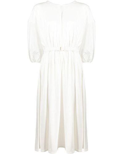 Moncler Robe mi-longue en coton à taille ceinturée - Blanc