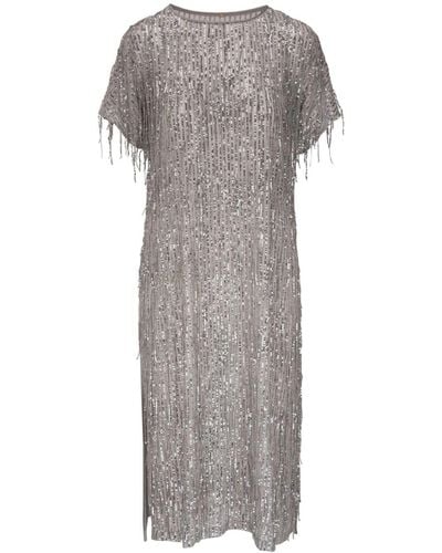 Peter Cohen Sequinned Fringed Midi Dress - Grey