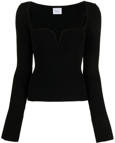 Galvan London Maia Sweetheart Neck Knitted Top - Black