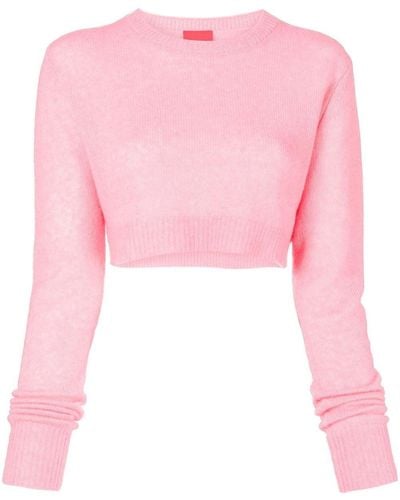 Cashmere In Love Ribbed-trim Cropped Sweater - Pink