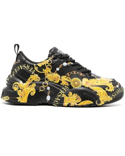 Versace Couture Chain Leather Trainers - Yellow