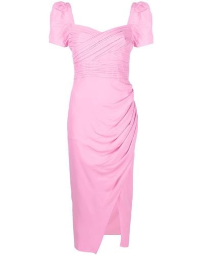 Self-Portrait Ruched-detail Wrap Midi Dress - Pink
