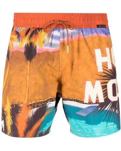 Etro Landscape-print Swim Shorts - Orange