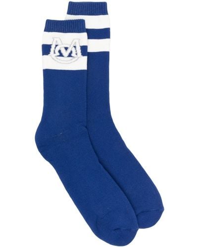 Moncler Logo-print Fine-ribbed Socks - Blue