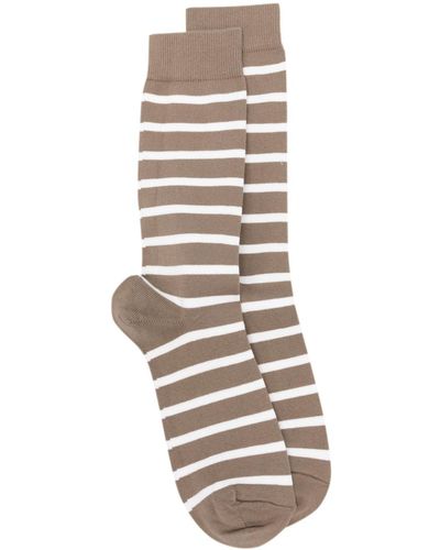 Sunspel Striped Ankle Socks - Grey