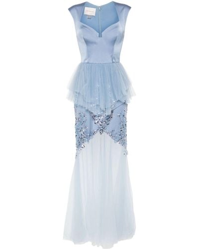 Gemy Maalouf Sequin-embellished Paneled Gown - Blue