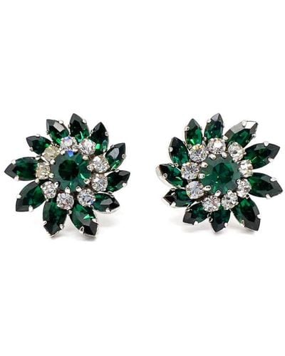 JENNIFER GIBSON JEWELLERY Vintage Austrian Emerald Crystal Floral Earrings 1950s - Green