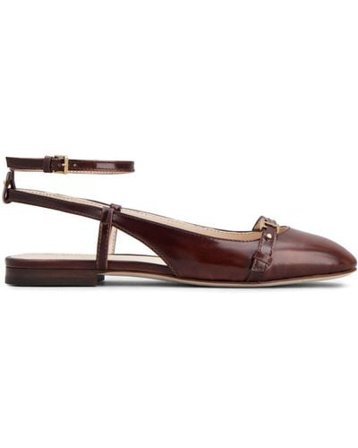 Tod's Logo-plaque Leather Ballerina Shoes - Brown