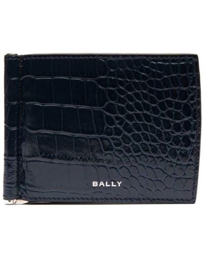 Bally Logo-print Crocodile-embossed Wallet - Blue