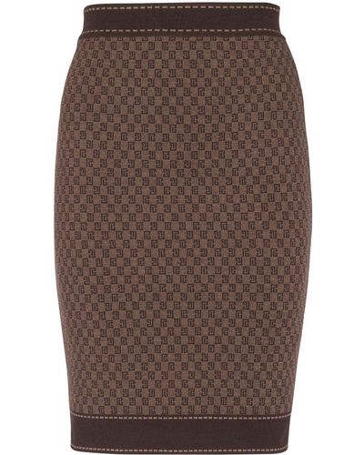 Balmain Monogram Mini Pencil Skirt - Brown