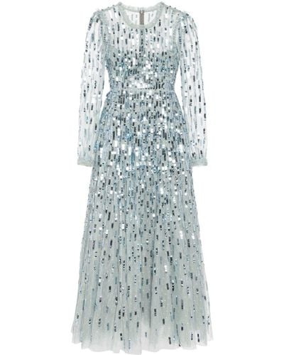 Needle & Thread Sequin-embellished Long-sleeve Gown - Blue