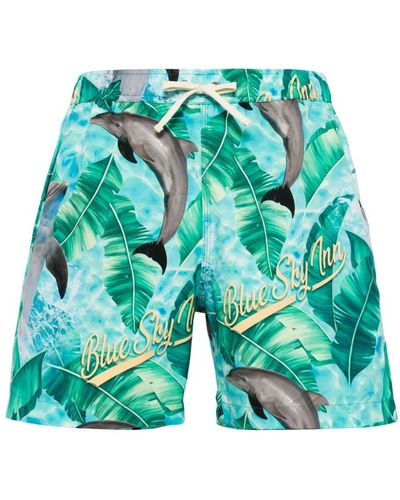 BLUE SKY INN Dolphin-print Drawstring Swim Shorts - Green