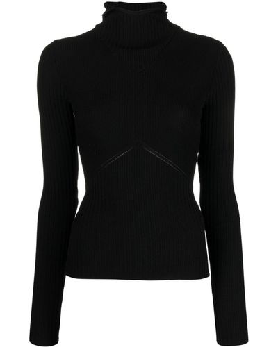 ANDREADAMO High-neck Ribbed-knit Hooded Sweater - Black