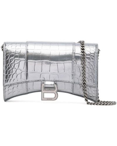 Balenciaga Hourglass Crocodile-embossed Wallet-on-chain - Metallic