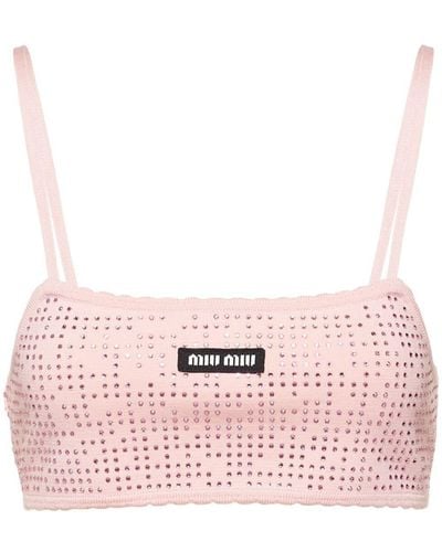 Miu Miu Knitted Rhinestone-embellished Bralette - Pink