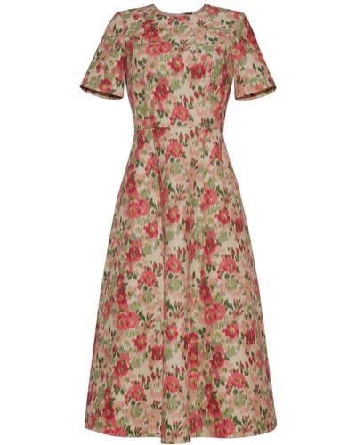 Adam Lippes Eloise Floral-print Flared Dress - Natural
