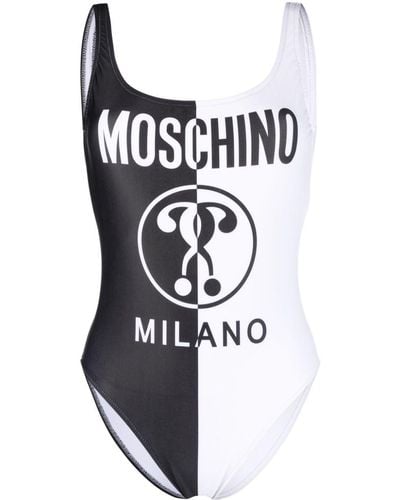 Moschino Logo Print Two-tone Swimsuit - White