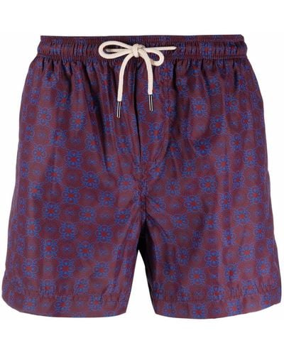 Peninsula Geometric-pattern Swim Shorts - Purple