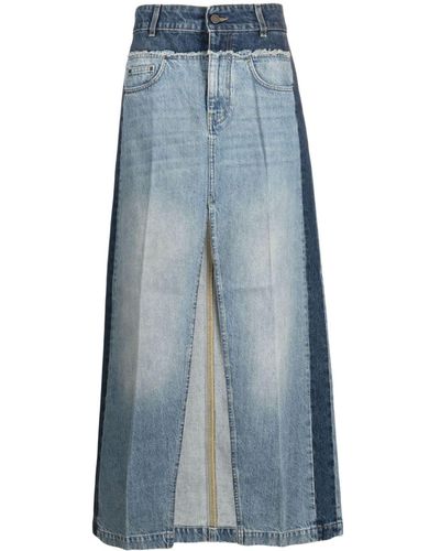 Stella McCartney Jupe longue en jean à empiècements - Bleu