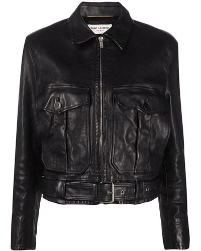 Saint Laurent Belted Leather Jacket - Black