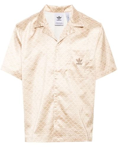 adidas Monogram-print Satin Shirt - Natural