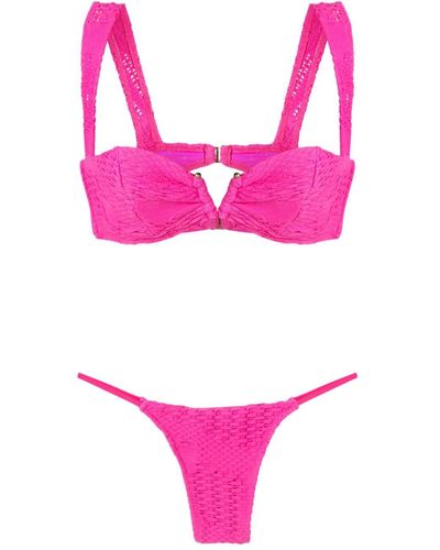 Amir Slama Woven Balconete Bikini Set - Pink