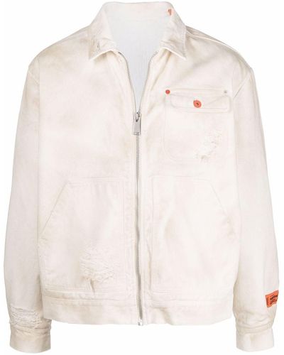 Heron Preston Distressed-Jacke mit Logo-Patch - Weiß