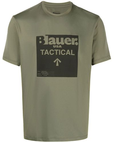 Blauer T-shirt Met Logoprint - Groen