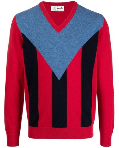 Pringle of Scotland Vertical-stripe V-neck Sweater - Red