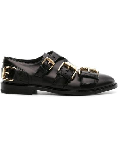Moschino Logo-buckle Leather Monk Shoes - Black