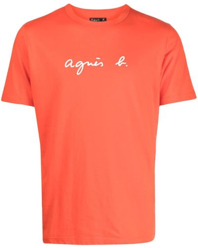 agnès b. Logo-print Cotton T-shirt - Orange