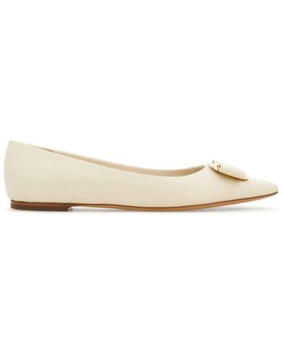 Ferragamo Bow-detailing Leather Ballerina Shoes - Natural