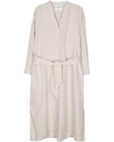 Closed Belted Linen Dress - White