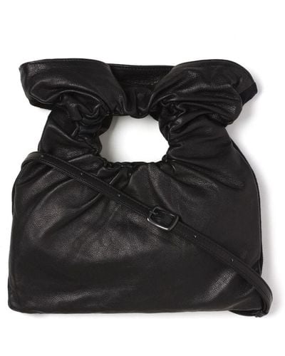 Y's Yohji Yamamoto Ruched Paneled Leather Mini Bag - Black