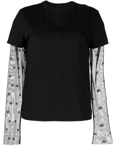 Givenchy 4g Sheer-sleeve Cotton T-shirt - Black