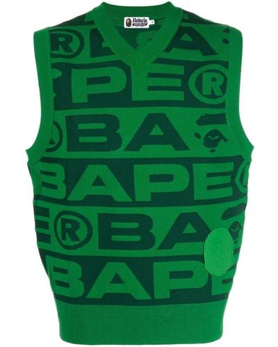 A Bathing Ape Logo-intarsia V-neck Vest - Green