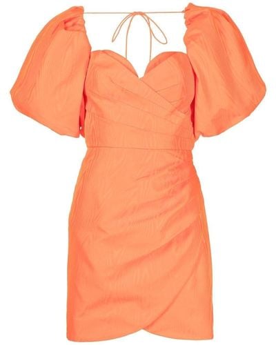 Rebecca Vallance Puff Sleeve Gathered Detail Mini Dress - Orange
