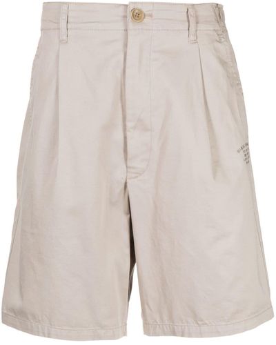 Izzue Embroidered Logo-detail Cotton Shorts - Natural