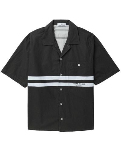 Stone Island Stripe-print Cotton Shirt - Black