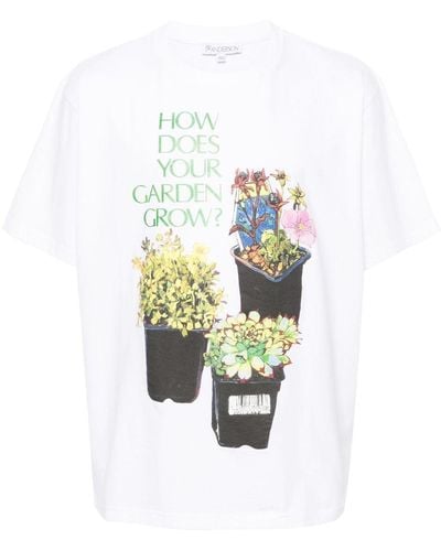 JW Anderson T-shirt en coton biologique à fleurs - Blanc